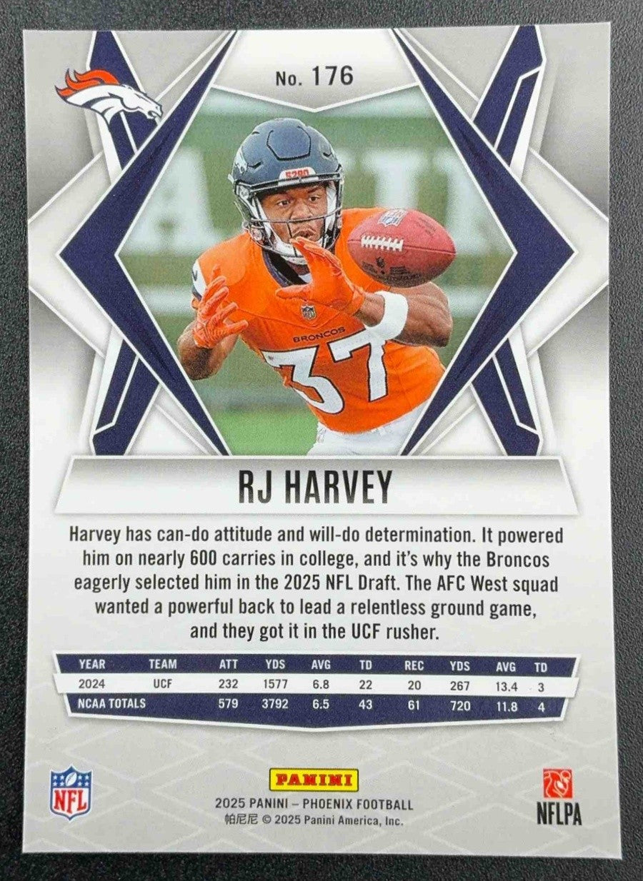 RJ HARVEY 2025 PANINI PHOENIX #176 SILVER RC BRONCOS