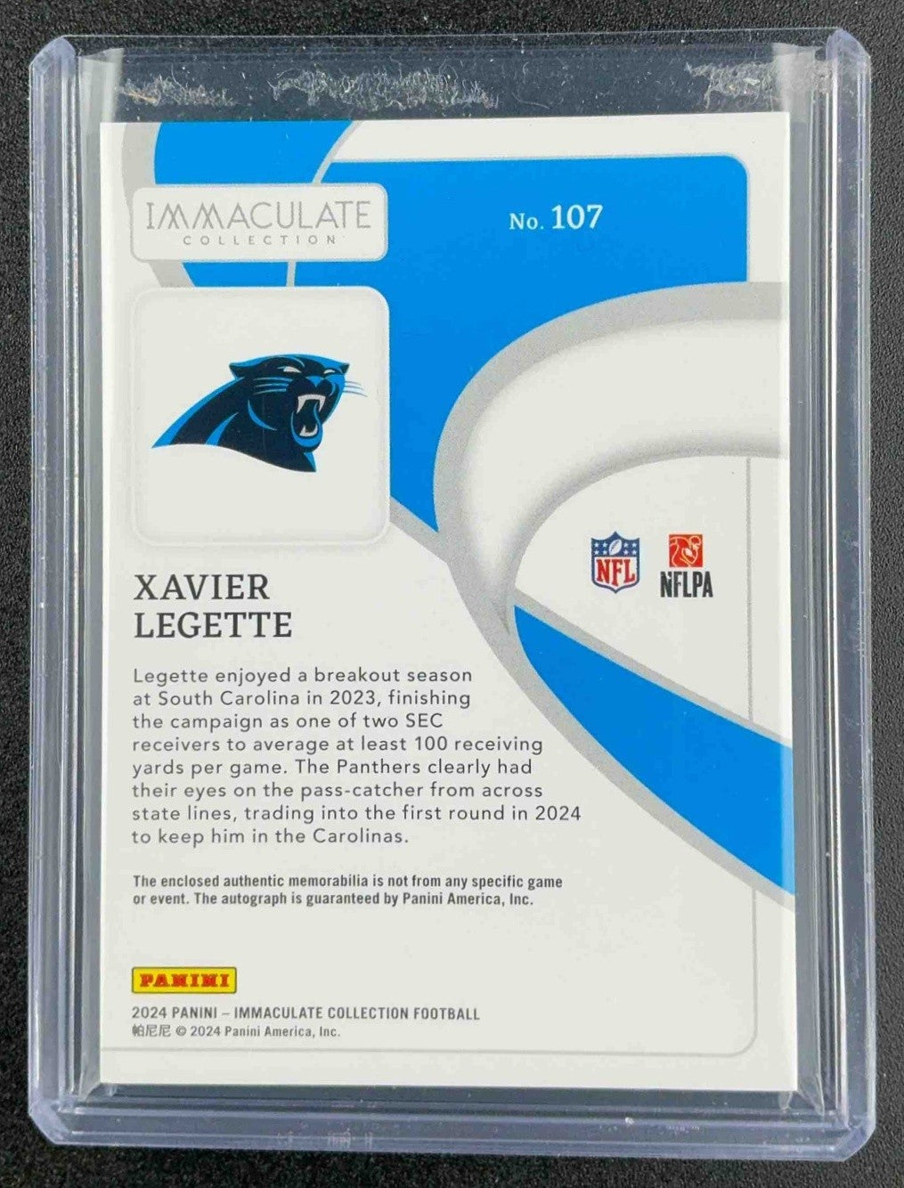 XAVIER LEGETTE 2024 IMMACULATE RPA ROOKIE PATCH AUTO /99 #107 PANTHERS RC