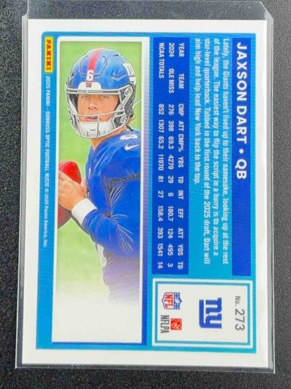 JAXSON DART 2025 PANINI DONRUSS OPTIC #273 RATED ROOKIE GIANTS