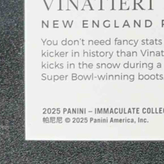 ADAM VINATIERI 2025 PANINI IMMACULATE PREMIUM PATCH AUTO /99 PATRIOTS