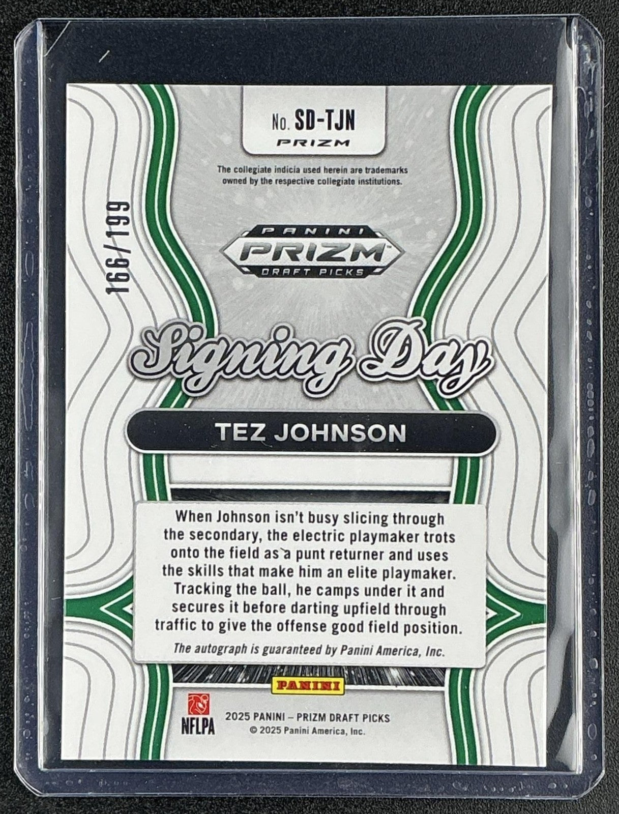 2025 Panini Prizm Draft Picks Tez Johnson Signing Day Purple Ice /199 Auto