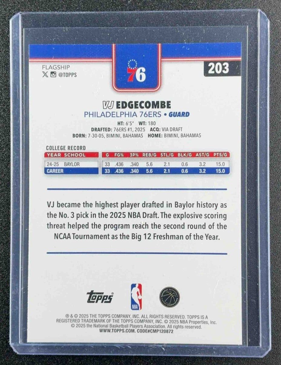VJ EDGECOMBE 2025-26 TOPPS #203 RC 76ERS