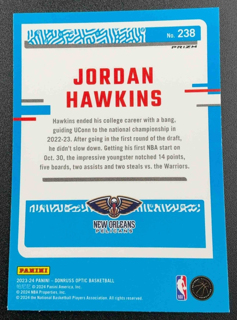 2023 Panini Donruss Optic Jordan Hawkins #238 Choice Prizm RC Rated Rookie