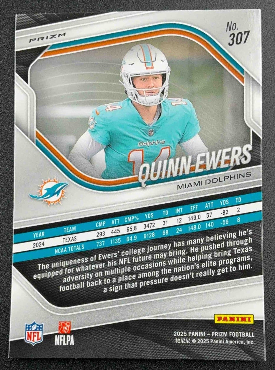 QUINN EWERS 2025 PANINI PRIZM #307 LAZER RC DOLPHINS