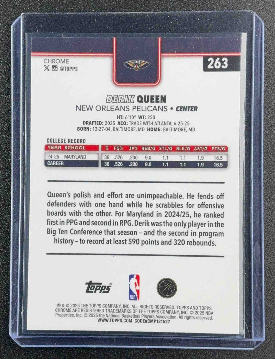 DERIK QUEEN 2025-26 TOPPS CHROME #263 WAVE REFRACTOR RC PELICANS