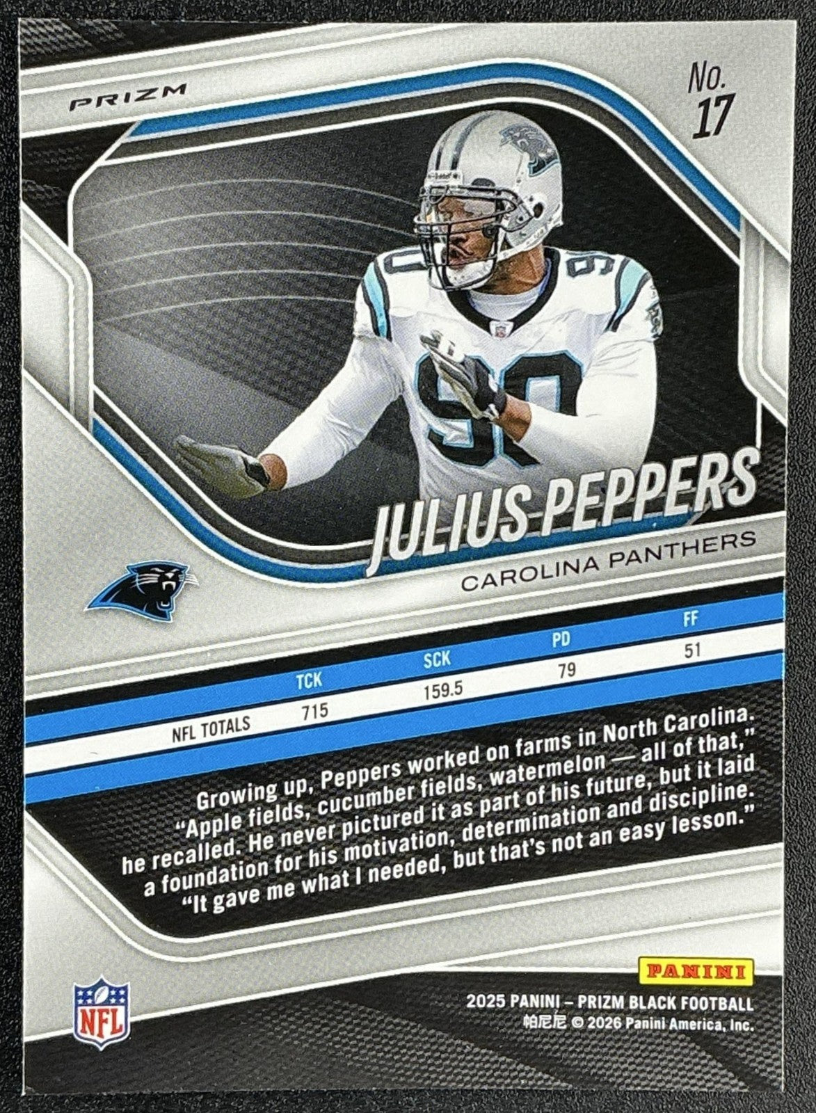 JULIUS PEPPERS 2025 PANINI PRIZM BLACK #17 SILVER PANTHERS