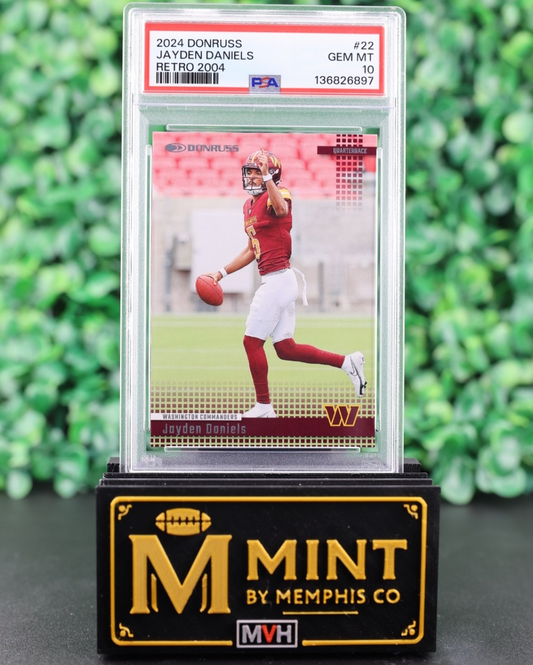 JAYDEN DANIELS  2024 PANINI DONRUSS RETRO 2004 #22 RC PSA 10 COMMANDERS