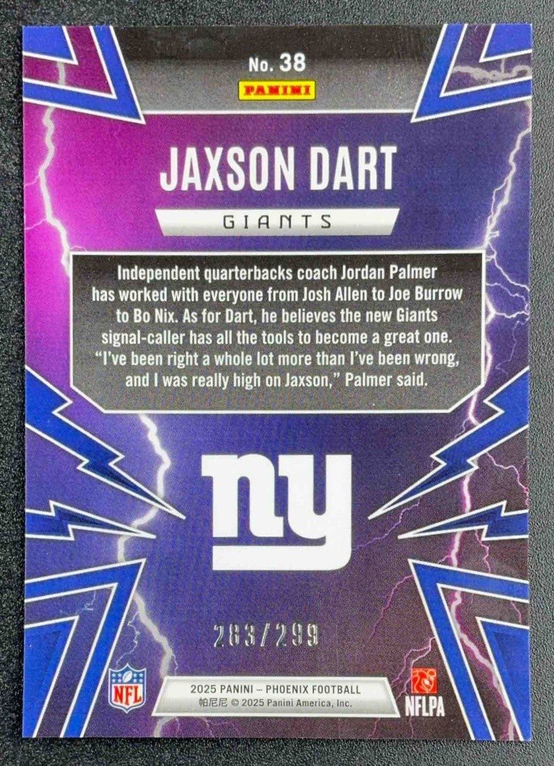 JAXSON DART 2025 PANINI PHOENIX #38 THUNDERBIRDS WAVE PRIZM 283/299 RC GIANTS