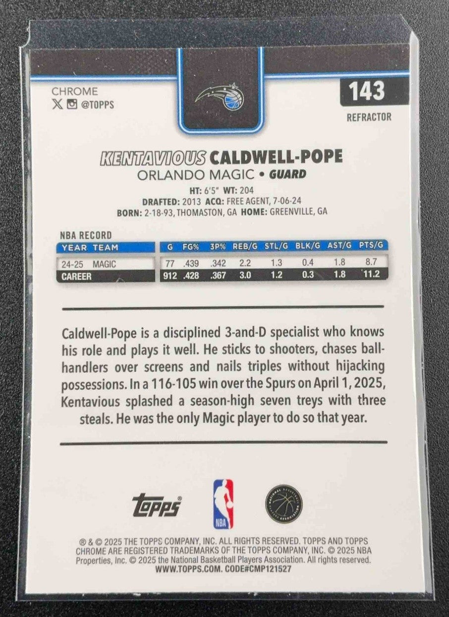 KENTAVIOUS CALDWELL-POPE 2025-26 TOPPS CHROME #143 REFRACTOR MAGIC