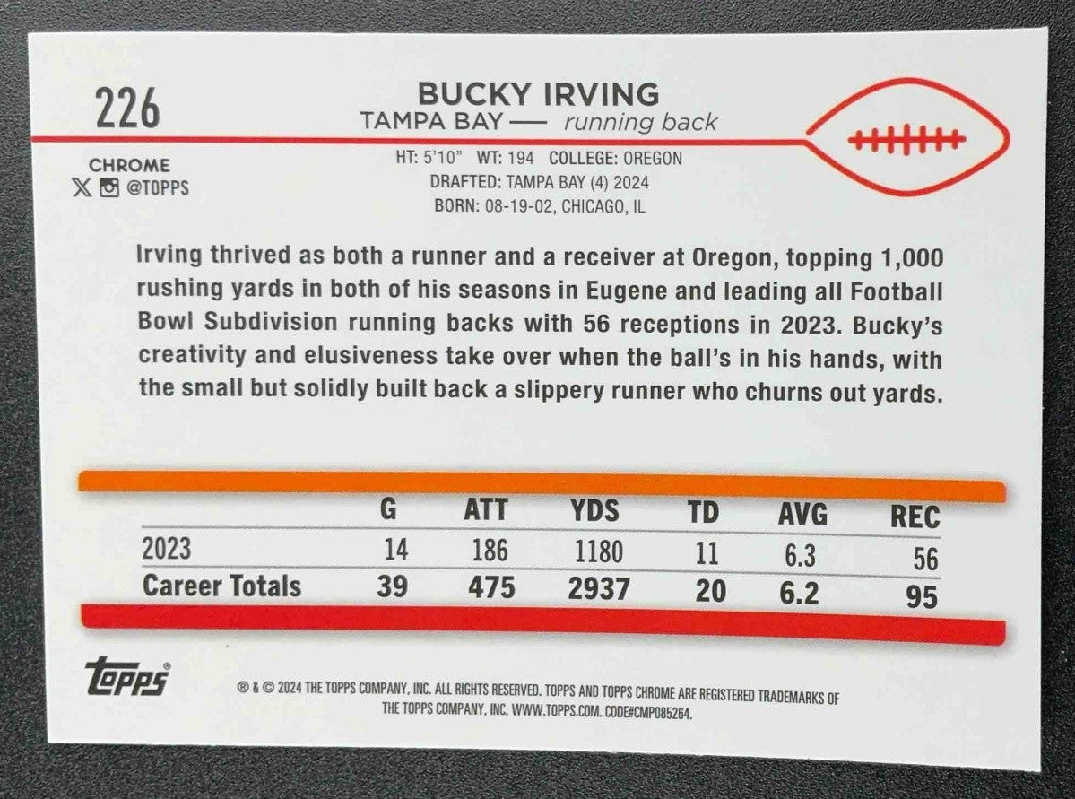BUCKY IRVING 2024 TOPPS CHROME #226 X-FRACTOR RC BUCCANEERS