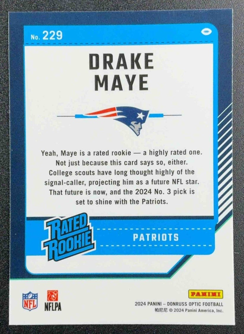 DRAKE MAYE 2024 PANINI DONRUSS OPTIC #229 RATED ROOKIE PATRIOTS