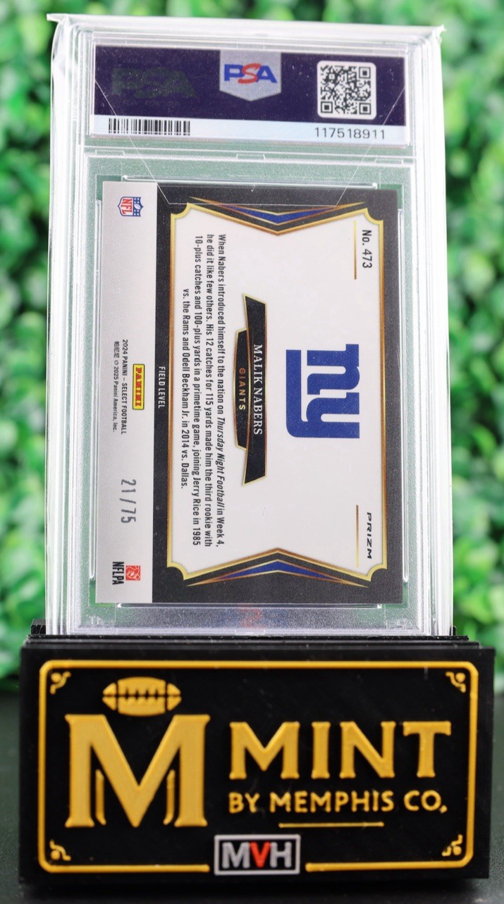 MALIK NABERS 2024 SELECT FIELD LEVEL BLUE PRIZM /75 PSA 10 GIANTS COLOR MATCH SP