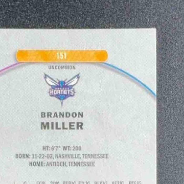 BRANDON MILLER 2025-26 TOPPS FINEST #151 UNCOMMON BLUE REFRACTOR 30/150 HORNETS