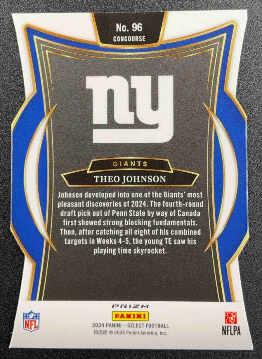 THEO JOHNSON 2024 PANINI SELECT #96 CONCOURSE SILVER PRIZM DIE-CUT RC GIANTS