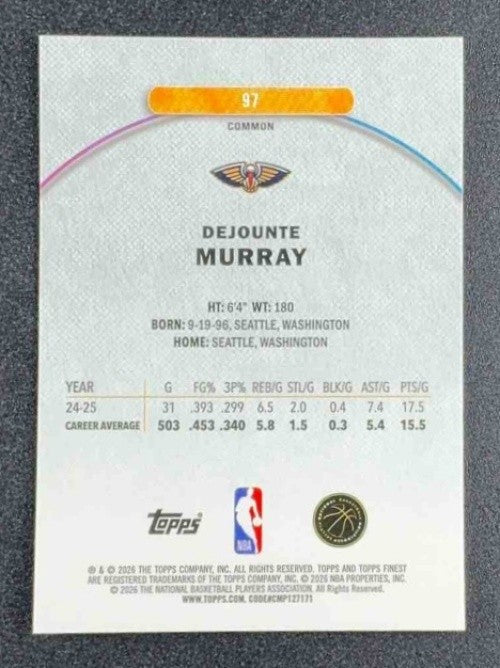 DEJOUNTE MURRAY 2025-26 TOPPS FINEST #97 COMMON OIL SPILL REFRACTOR PELICANS