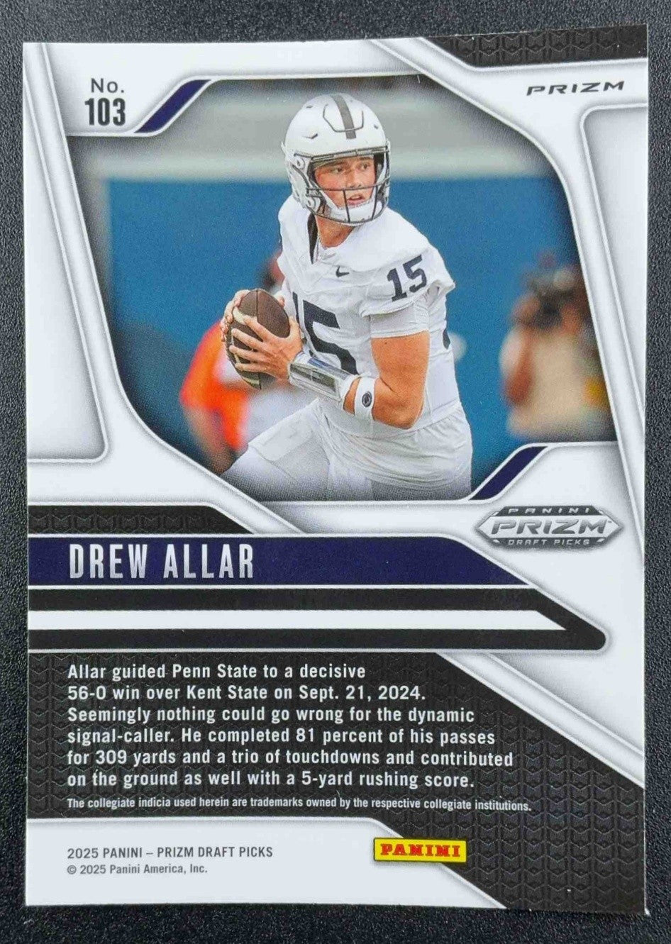 DREW ALLAR 2025 PANINI PRIZM DRAFT PICKS #103 RED ICE RC NITTANY LIONS