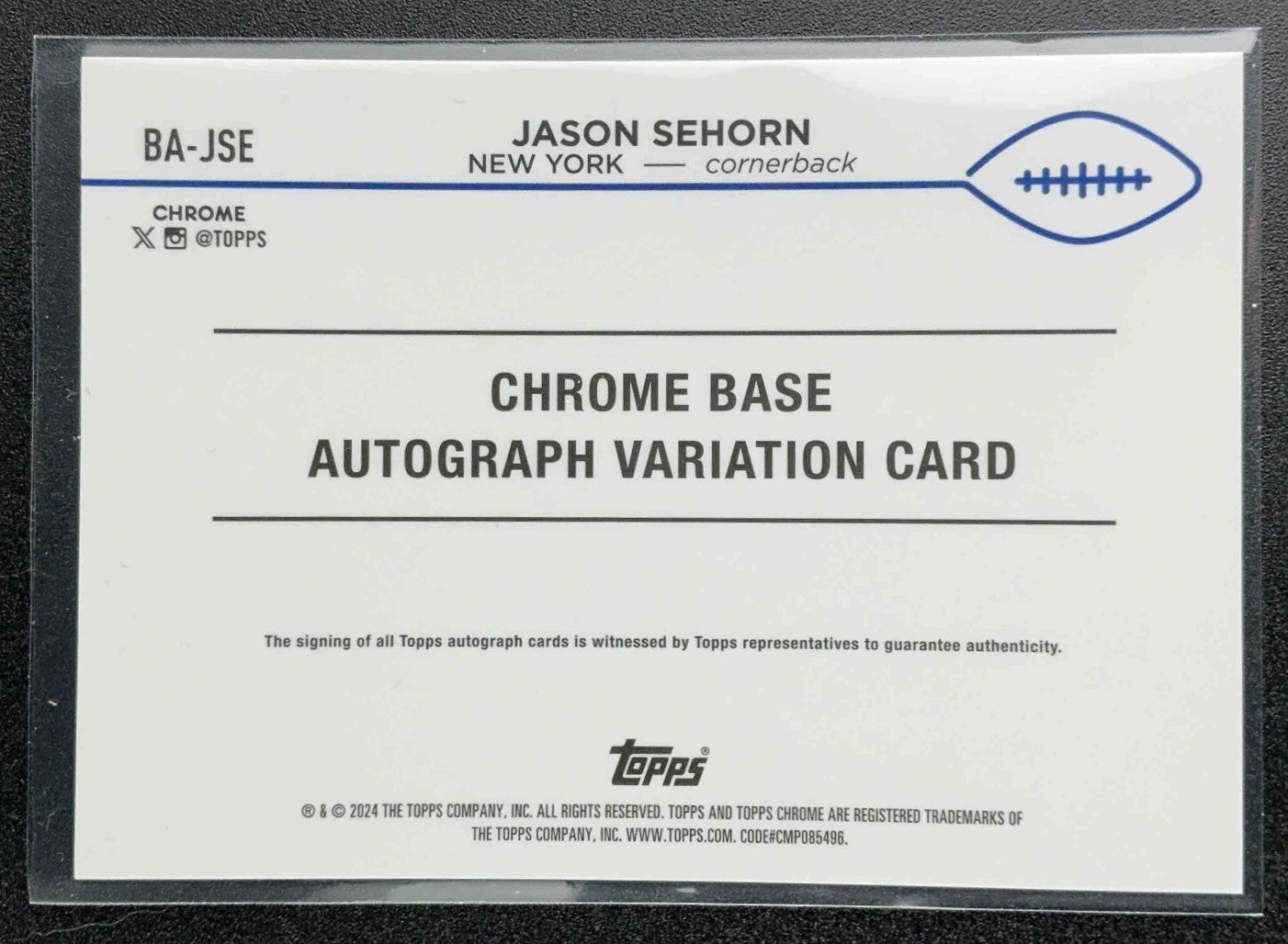 JASON SEHORN 2024 TOPPS CHROME AUTO BLUE REFRACTOR COLOR MATCH /150 GIANTS