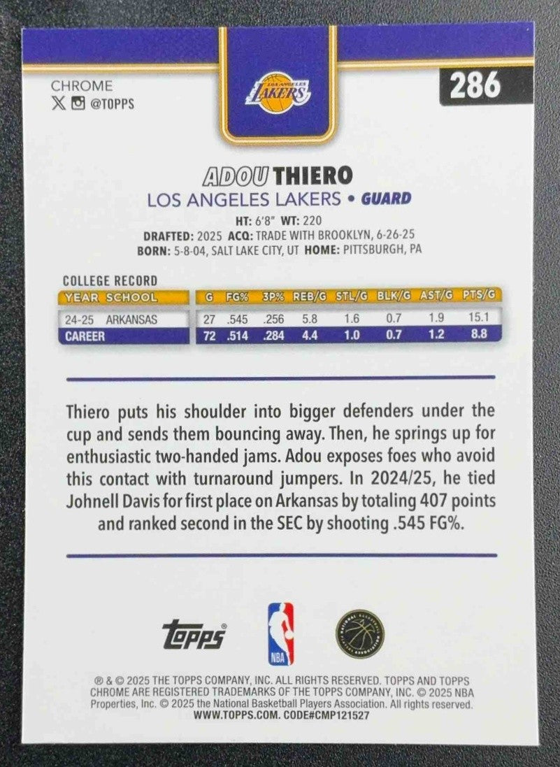 ADOU THIERO 2025-26 TOPPS CHROME #286 X-FRACTOR RC LAKERS
