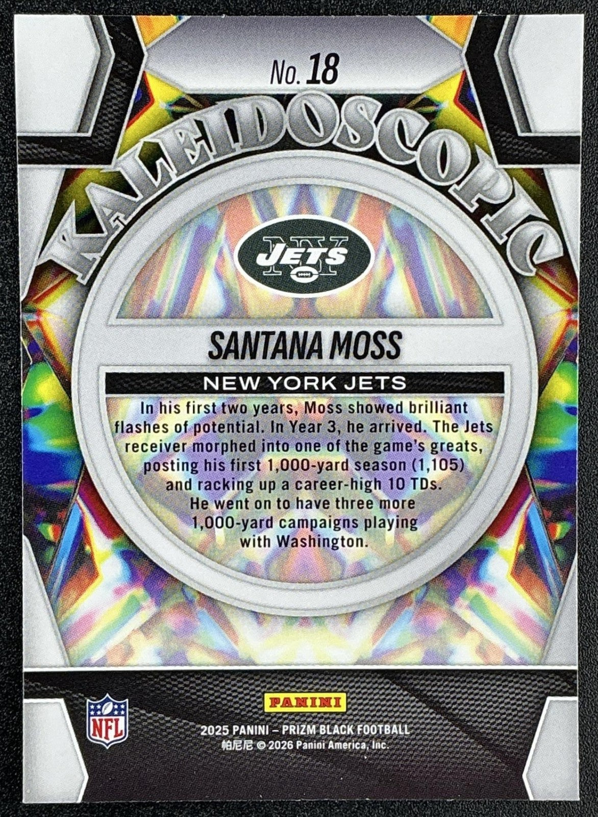 SANTANA MOSS 2025 PANINI PRIZM BLACK #18 KALEIDOSCOPIC JETS
