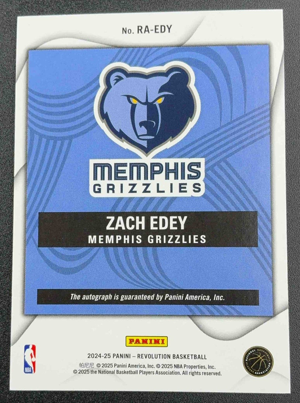 ZACH EDEY 2024-25 PANINI REVOLUTION #RA-EDY ROOKIE AUTO RC GRIZZLIES