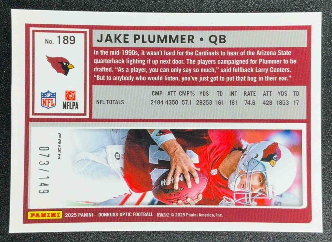 JAKE PLUMMER 2025 PANINI DONRUSS OPTIC #189 RED PRIZM 73/149 CARDINALS