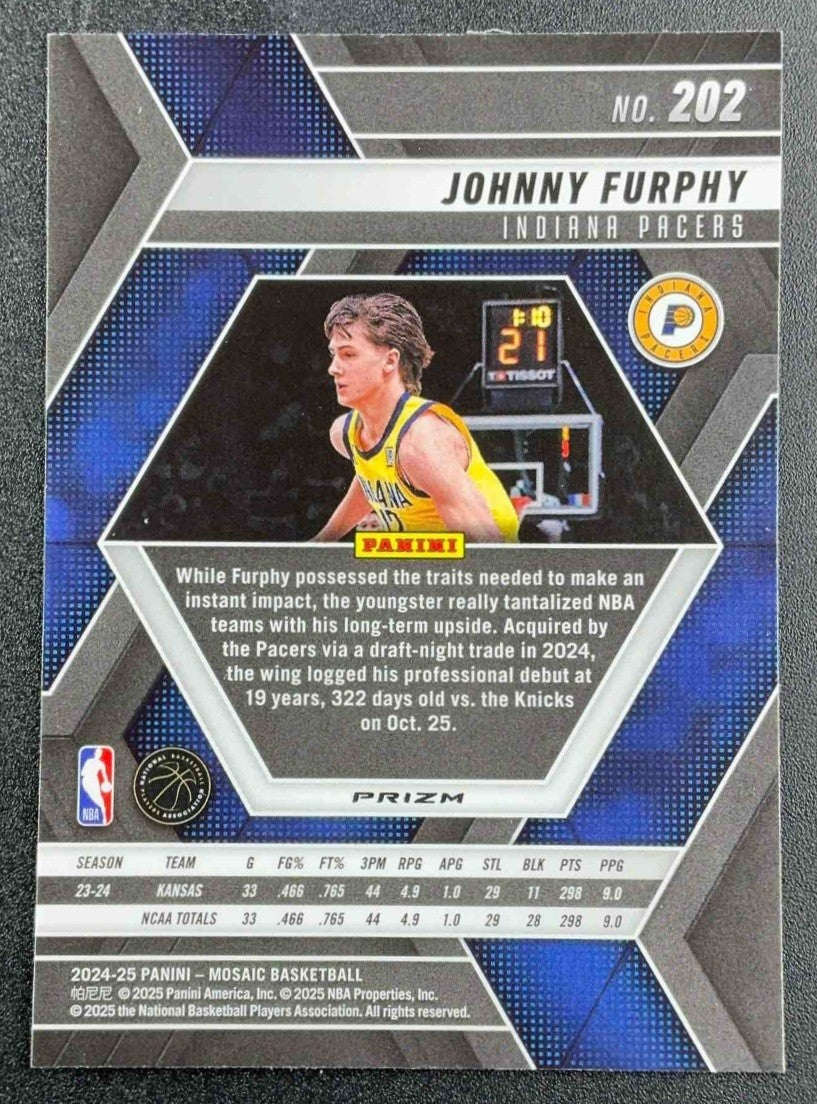 JOHNNY FURPHY 2024-25 PANINI MOSAIC #202 SILVER PRIZM RC PACERS