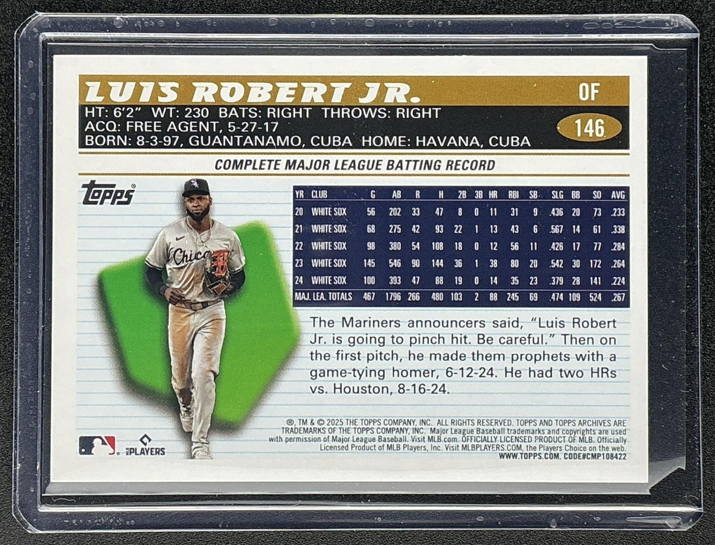 LUIS ROBERT JR. 2025 TOPPS ARCHIVES #146 1996 DESIGN BLACK FOILBOARD WHITE SOX