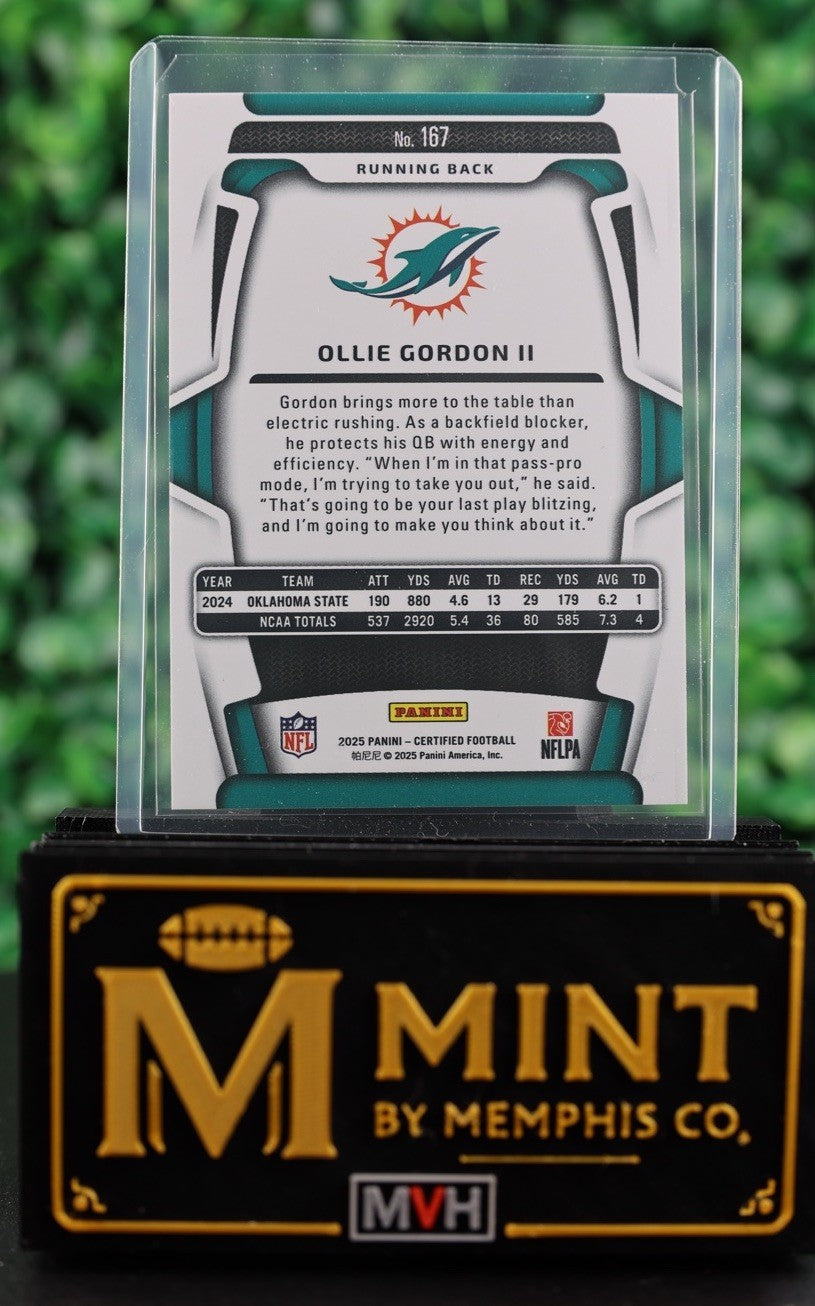 OLLIE GORDON 2025 PANINI CERTIFIED MIRROR GOLD /10 RC FOTL SSP MIAMI DOLPHINS
