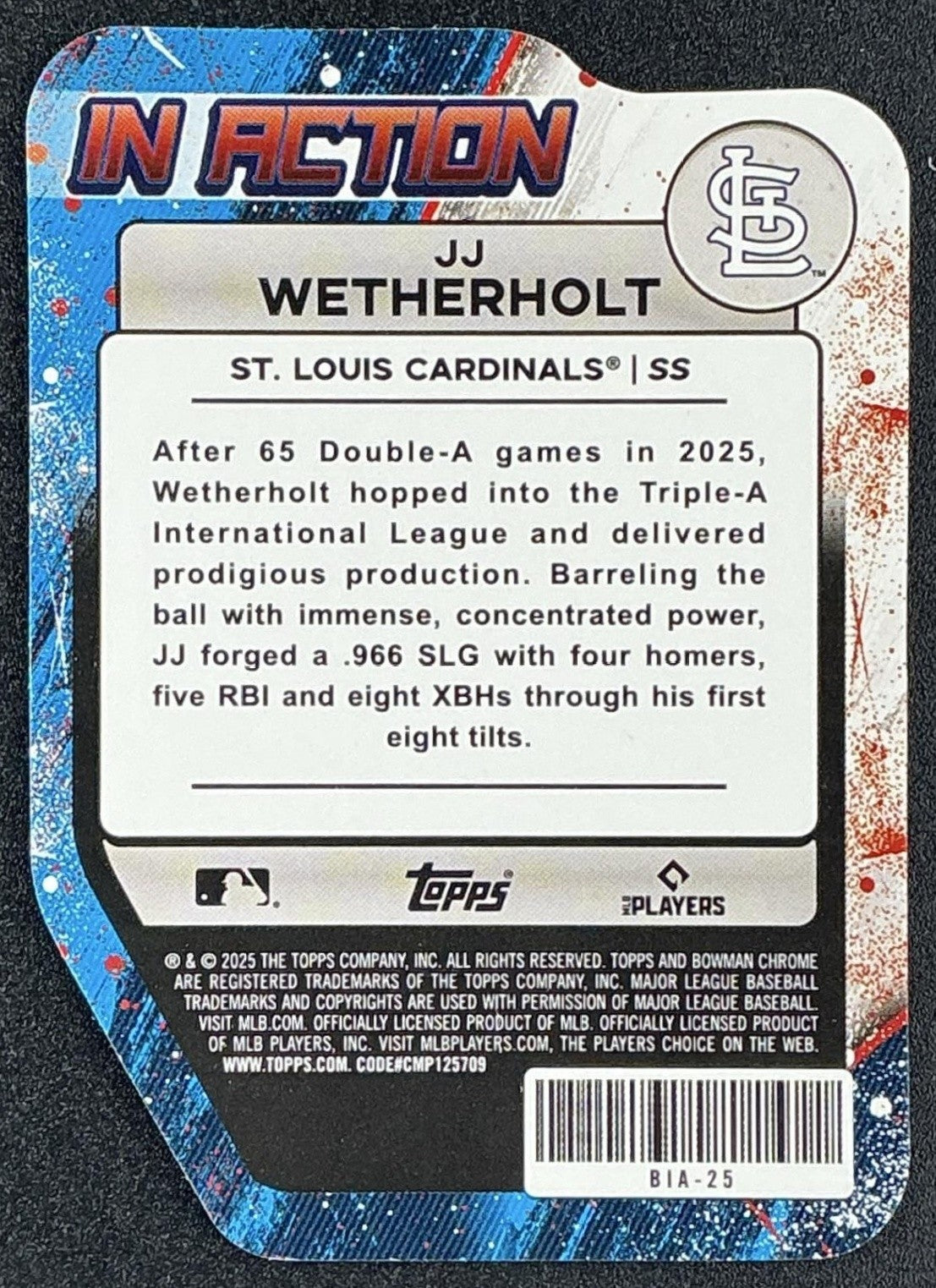 JJ WETHERHOLT 2025 BOWMAN DRAFT #BIA-25 IN ACTION CARDINALS