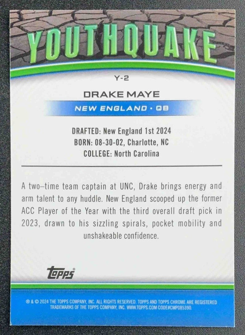 DRAKE MAYE 2024 TOPPS CHROME #Y-2 YOUTHQUAKE X-FRACTOR RC PATRIOTS