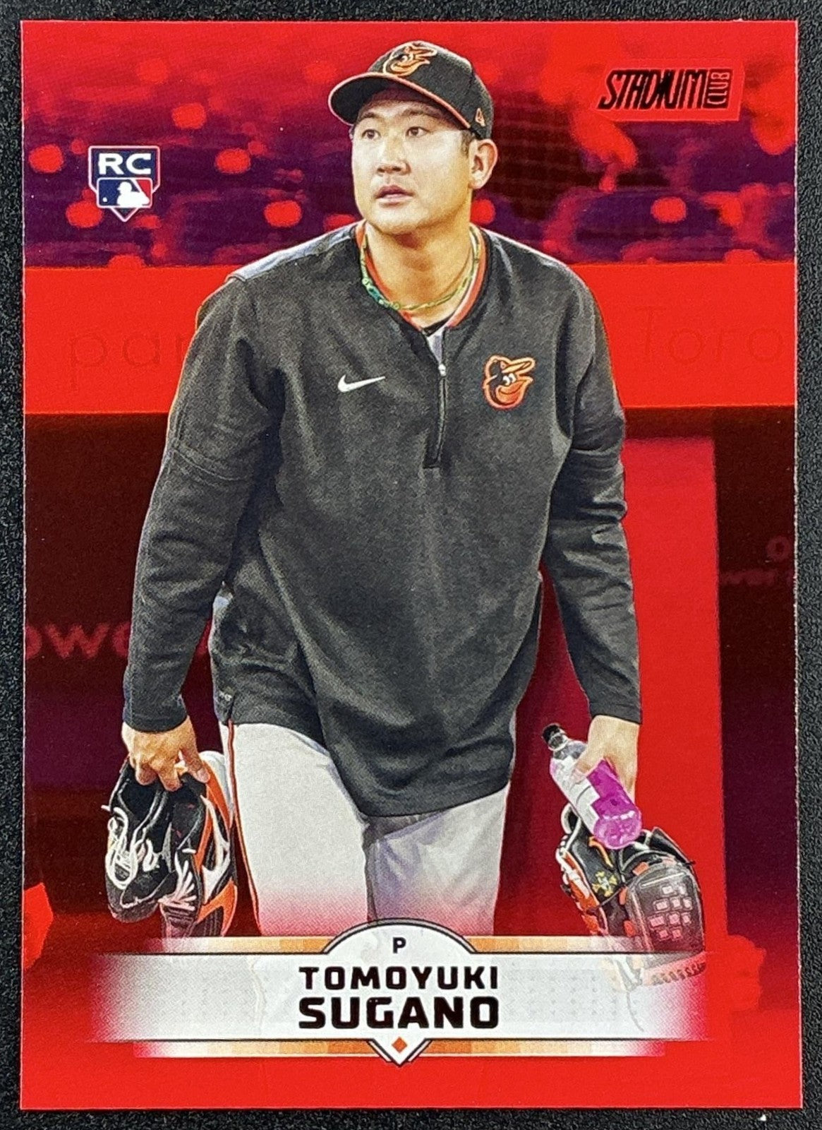 TOMOYUKI SUGANO 2025 TOPPS STADIUM CLUB #8 RED FOIL RC ORIOLES