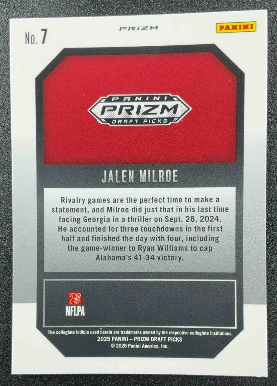 JALEN MILROE 2025 PANINI PRIZM DRAFT PICKS #7 NEW RECRUITS RED ICE CRIMSON TIDE