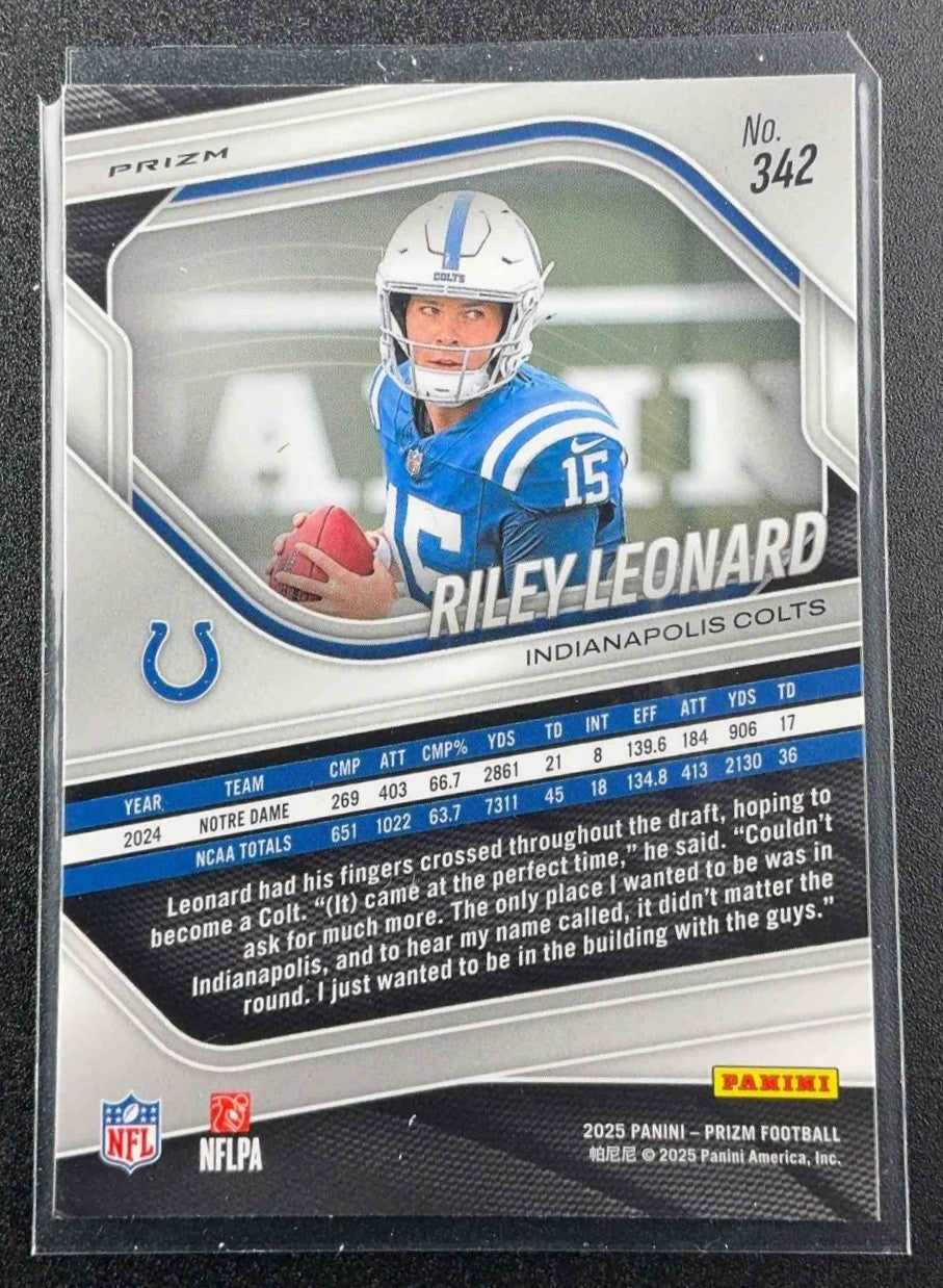 RILEY LEONARD 2025 PANINI PRIZM #342 NEON GREEN PULSAR RC COLTS