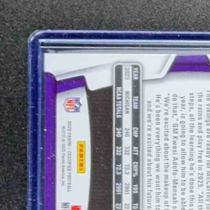 J.J. MCCARTHY 2025 PANINI CERTIFIED #66 MIRROR 382/399 VIKINGS