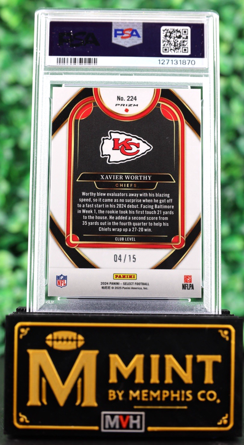 Xavier Worthy 2024 Select Club Pink Glitter Prizm RC SSP Case Hit PSA 8.5 Chiefs