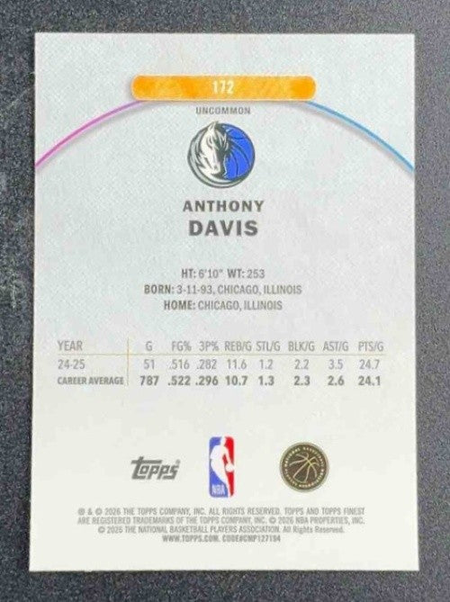 ANTHONY DAVIS 2025-26 TOPPS FINEST #172 UNCOMMON MAVERICKS