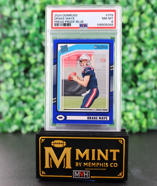 DRAKE MAYE 2024 PANINI DONRUSS #379 RC BLUE PRESS PROOF COLOR MATCH PATRIOTS