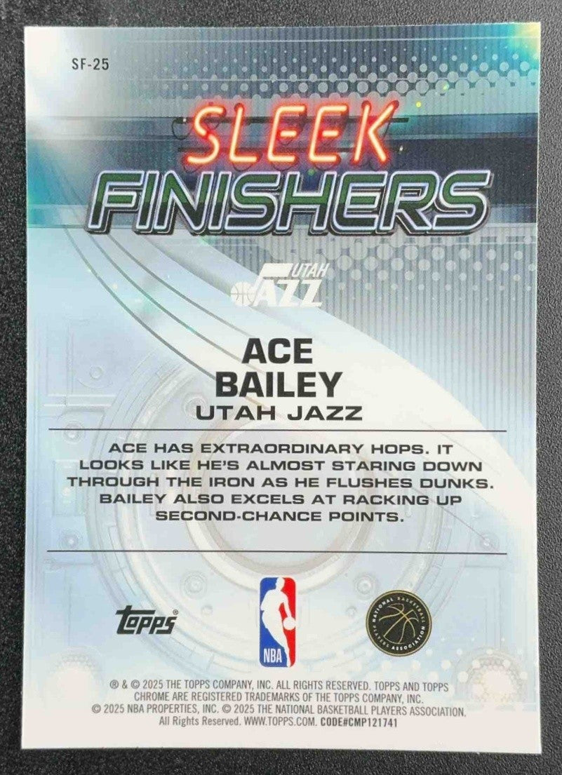 ACE BAILEY 2025-26 TOPPS CHROME #SF-25 SLEEK FINISHERS RC JAZZ