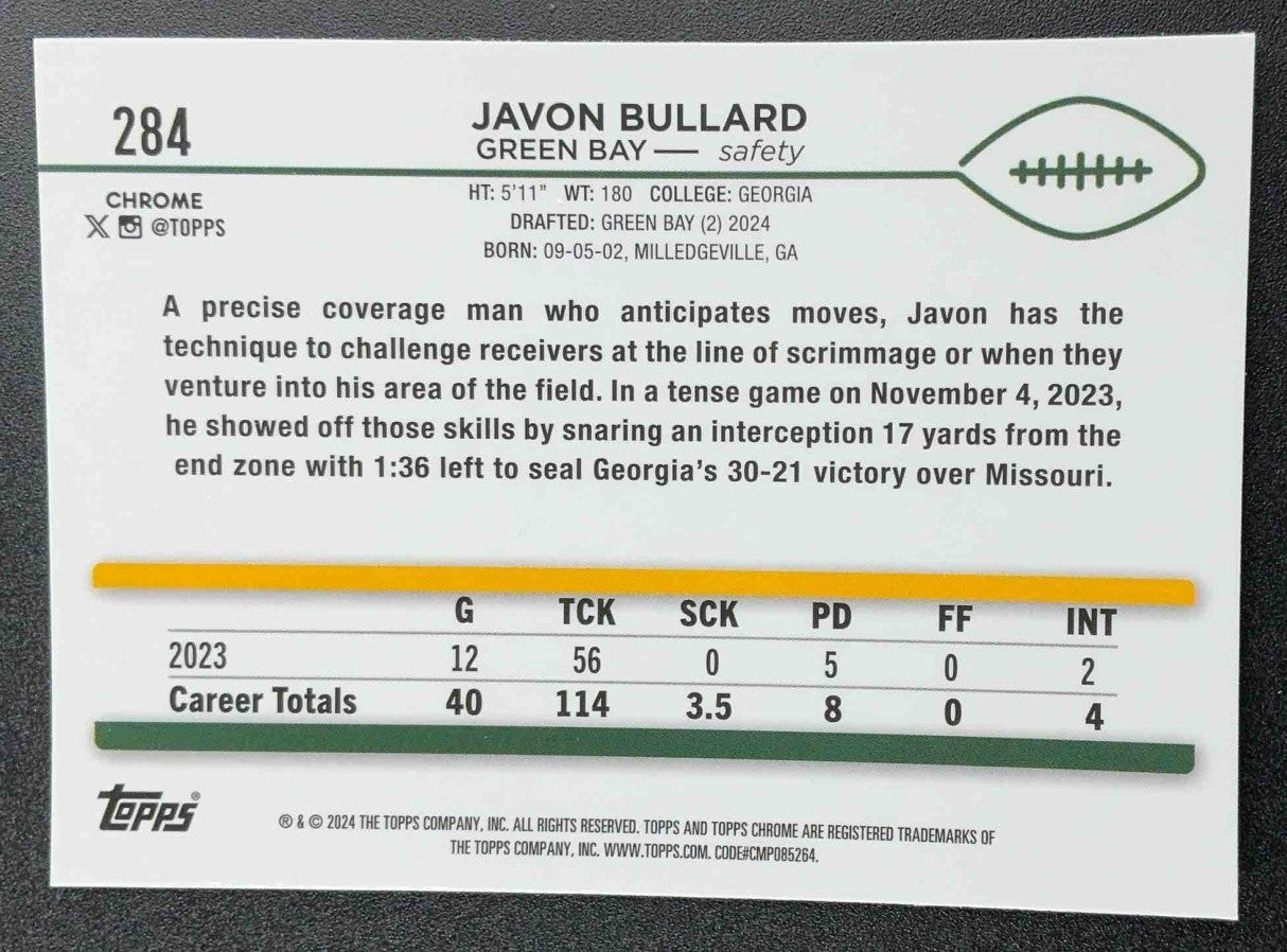 JAVON BULLARD 2024 TOPPS CHROME #284 X-FRACTOR RC PACKERS