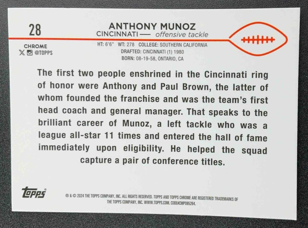ANTHONY MUNOZ 2024 TOPPS CHROME #28 PRISM REFRACTOR BENGALS