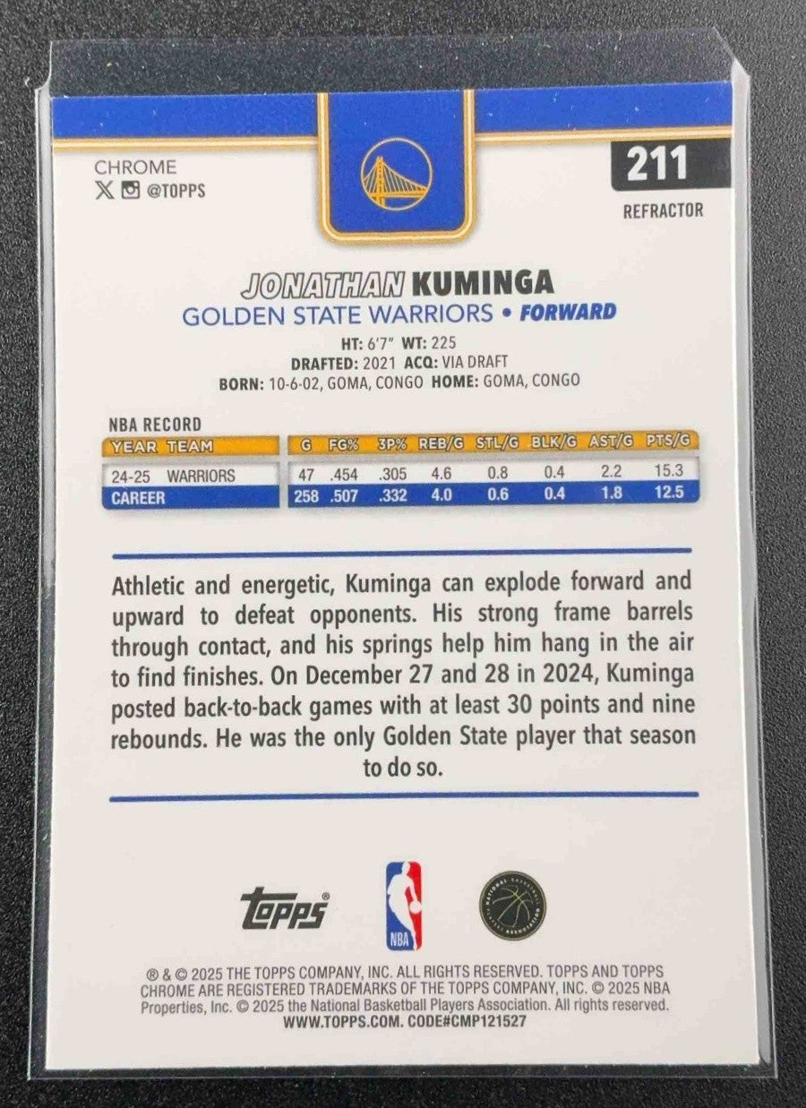 JONATHAN KUMINGA 2025-26 TOPPS CHROME #211 REFRACTOR WARRIORS