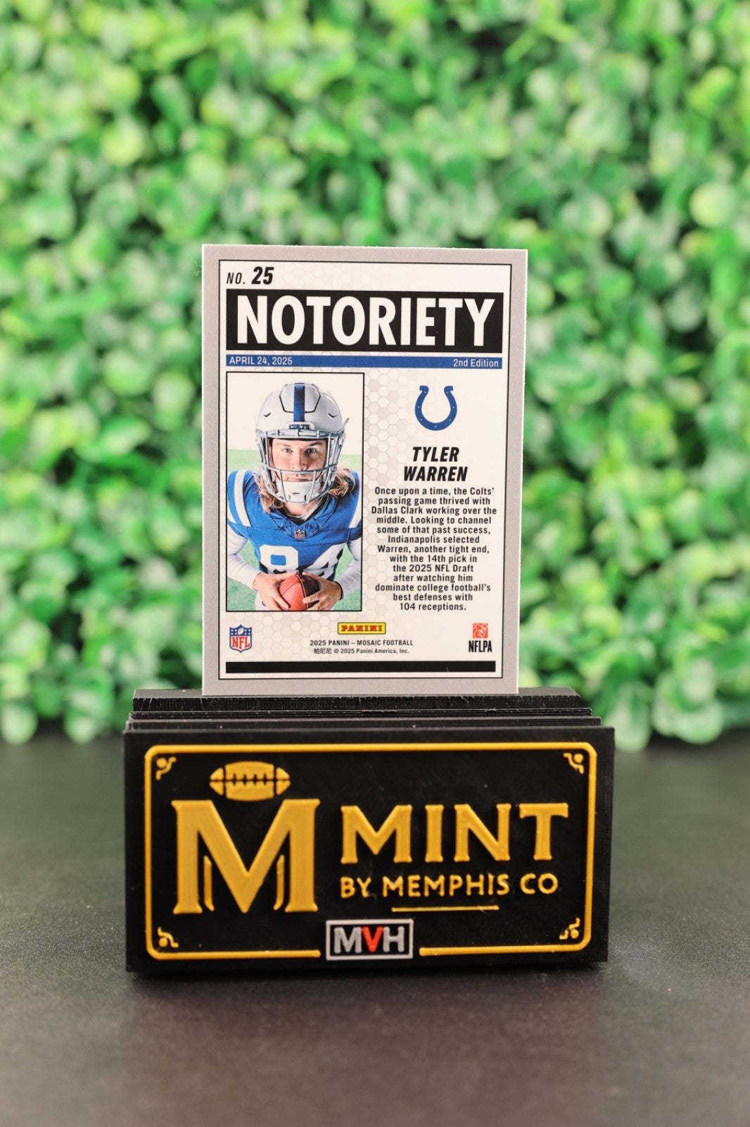 TYLER WARREN 2025 PANINI MOSAIC NOTORIETY RC #25 ROOKIE COLTS