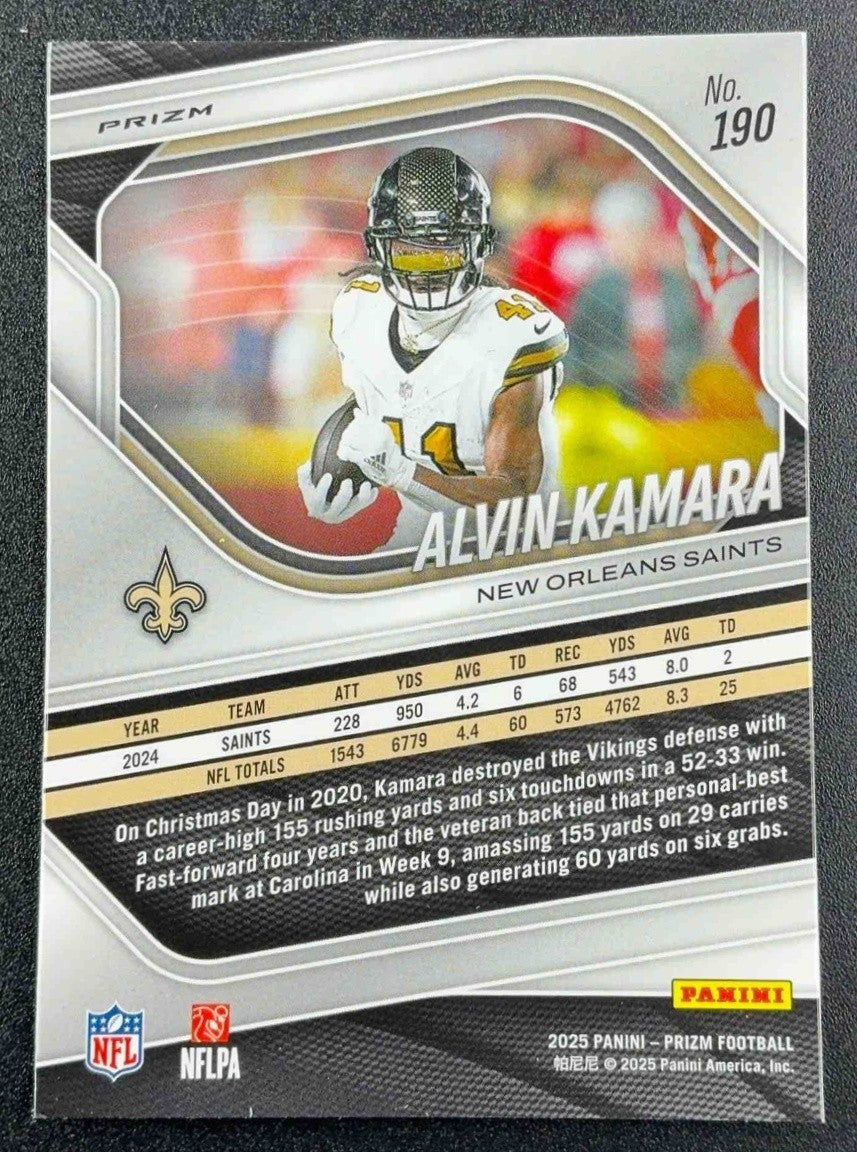 ALVIN KAMARA 2025 PANINI PRIZM #190 NEON GREEN PULSAR SAINTS
