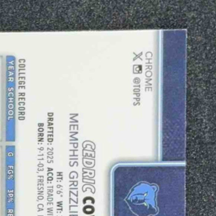 CEDRIC COWARD 2025-26 TOPPS CHROME #261 RC GRIZZLIES