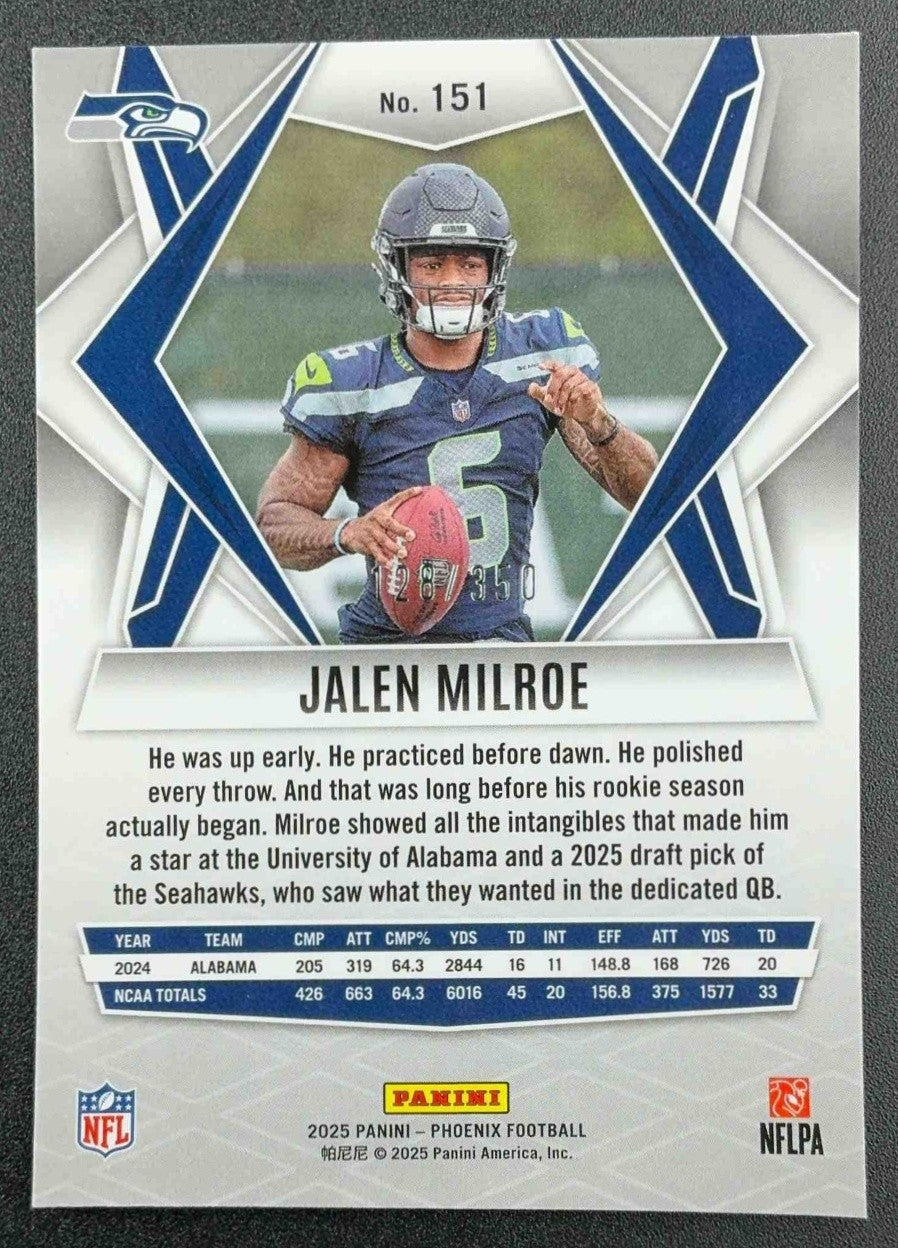 JALEN MILROE 2025 PANINI PHOENIX #151 FIRE BURST 128/350 RC SEAHAWKS
