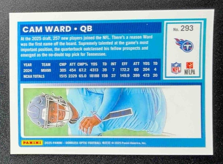 CAM WARD 2025 PANINI DONRUSS OPTIC #293 RATED ROOKIE TITANS
