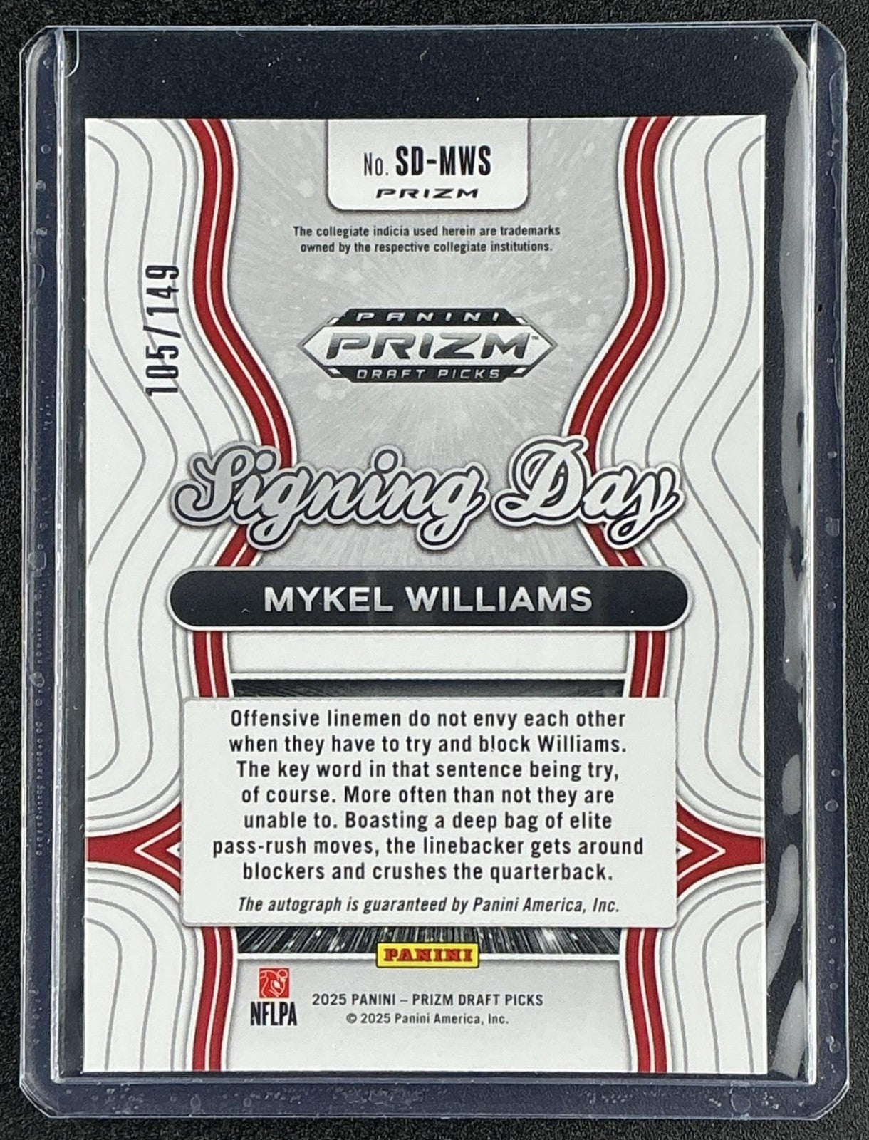 2025 Panini Prizm Draft Picks Mykel Williams Signing Day Blue Ice /149 Auto