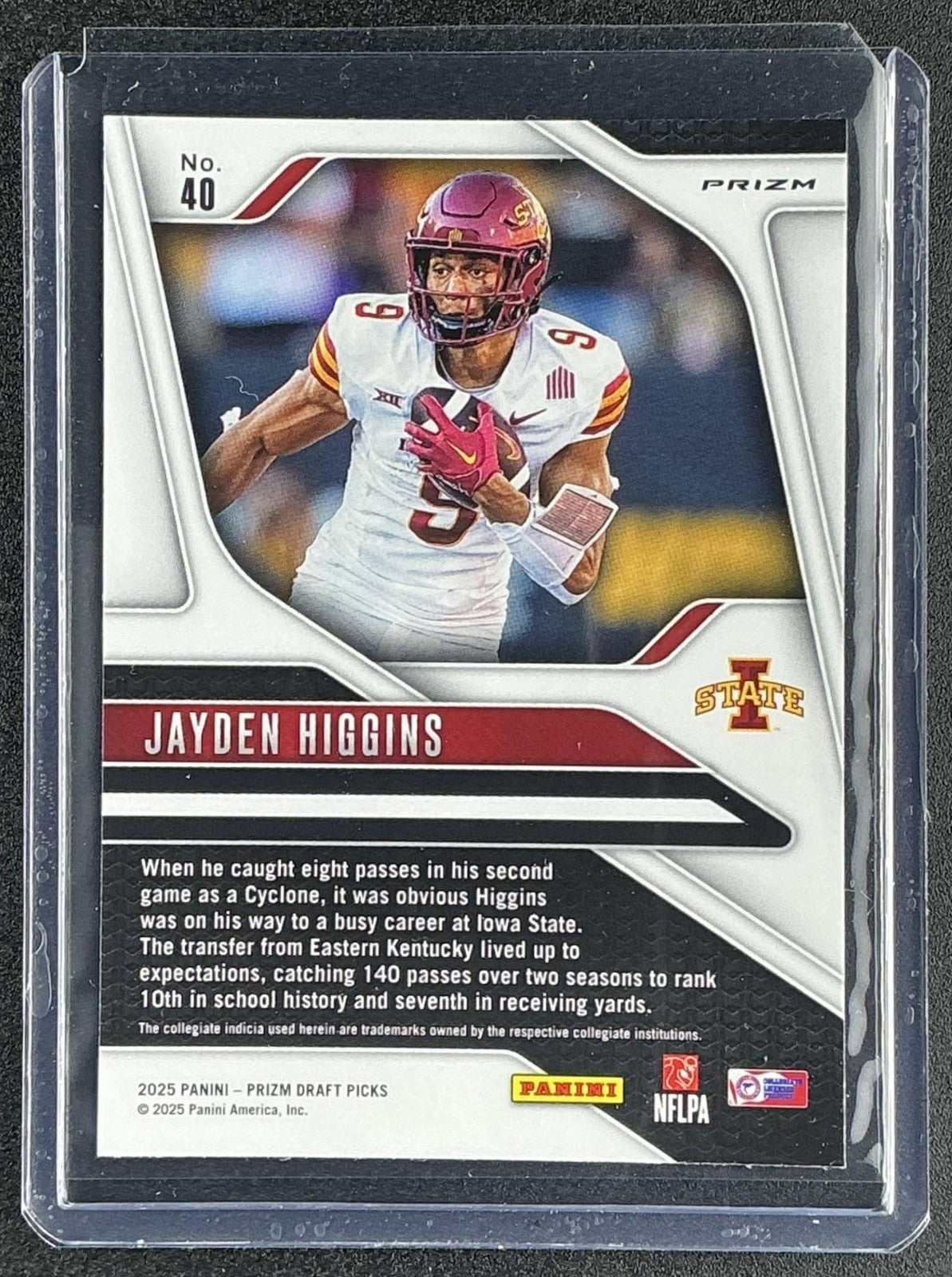 JAYDEN HIGGINS 2025 PANINI PRIZM DRAFT PICKS #40 RUBY WAVE RC CYCLONES