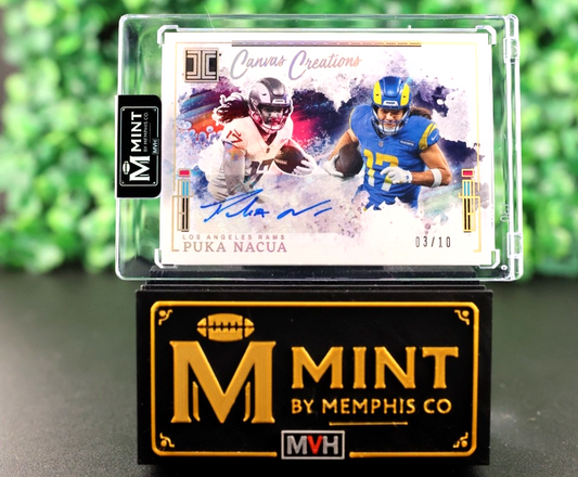 PUKA NACUA PANINI 2025 IMPECCABLE /10 CANVAS CREATIONS GOLD AUTO SSP /10 LA RAMS