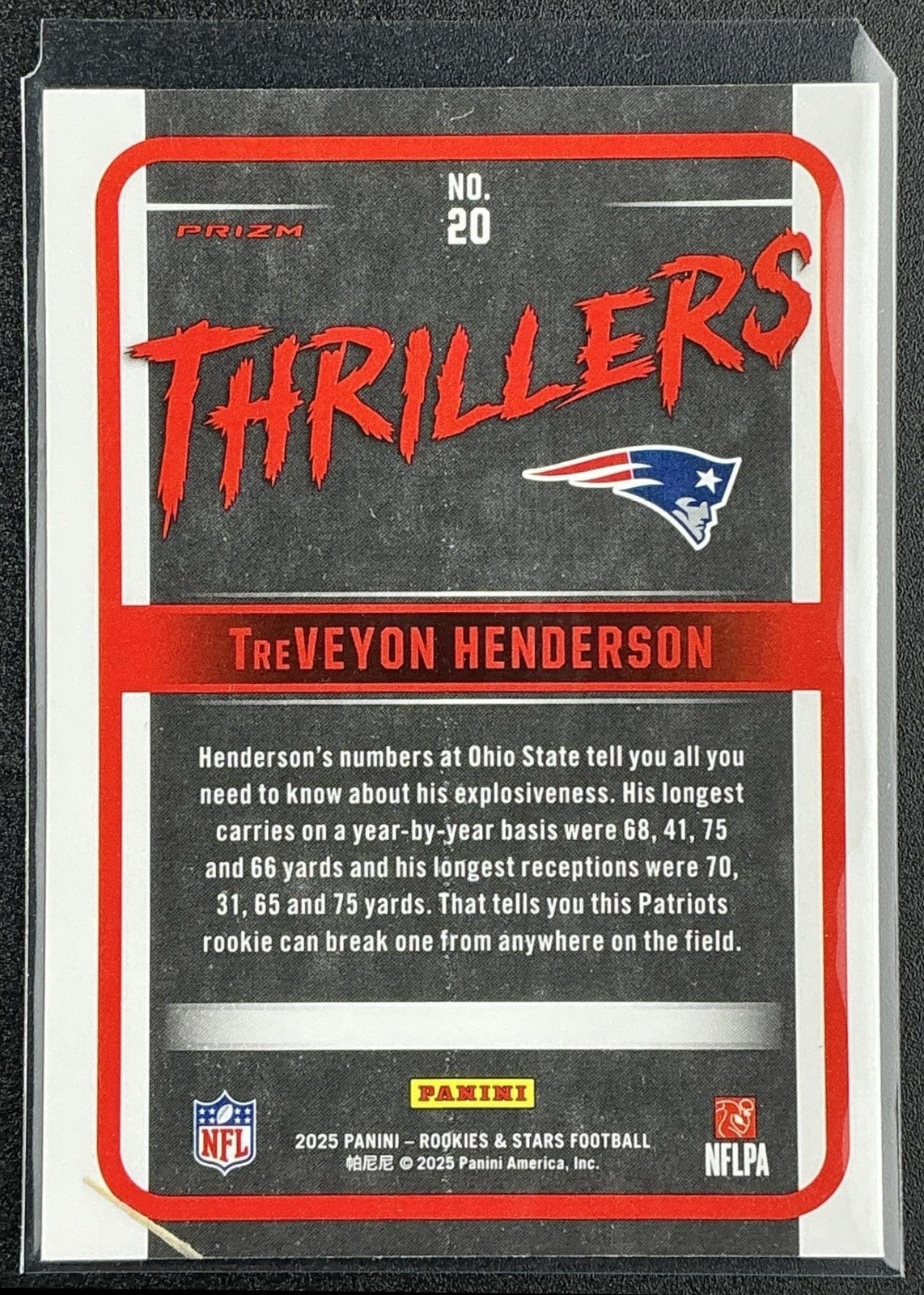 TREVEYON HENDERSON 2025 PANINI ROOKIES & STARS #20 THRILLERS SILVER RC PATRIOTS